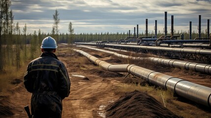 Canvas Print - worker russia oil production