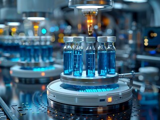 Aufkleber - Futuristic lab with glowing pharmaceutical research gear