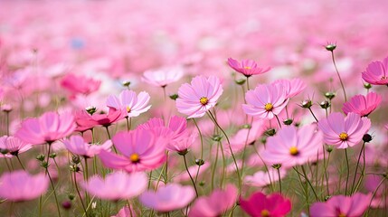 Wall Mural - view pink flowers field