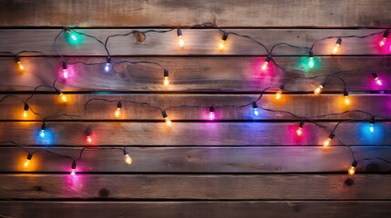 Canvas Print - illuminated wood background with lights