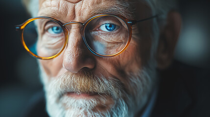 Poster - A man with glasses and a beard is looking at the camera