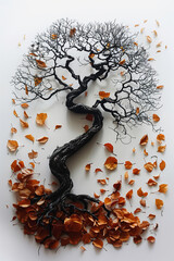 Wall Mural - A tree with leaves falling on it