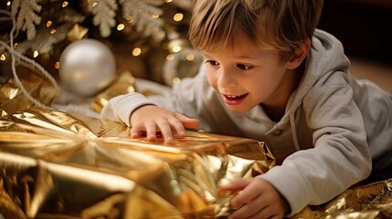 Wall Mural - child gold and silver christmas