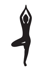 Vector illustration of Woman silhouette standing in Tree pose on transparent background