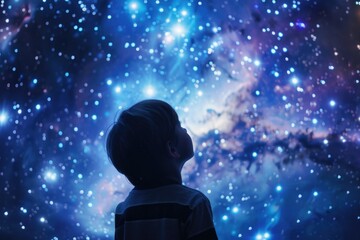 Wall Mural - Boy gazing up at stars