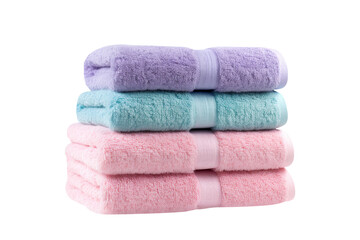 Wall Mural - Stack of colorful towel cotton isolated on transparent background.