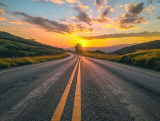 Wall Mural - Empty Road at Sunset,