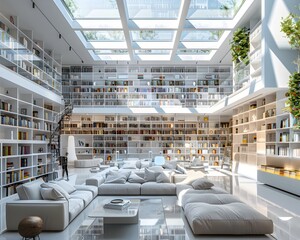 Poster - High tech Library with Digital Book Retrieval and Cozy Reading Areas Modern and Innovative Education Concept