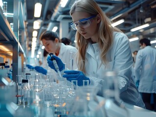 Poster - Modern Chemistry Laboratory with Students Conducting Experiments in a High Tech Learning Environment