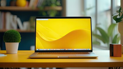 Canvas Print - laptop yellow technology