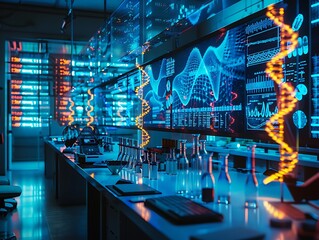 Aufkleber - Futuristic genetic research lab with holographic DNA