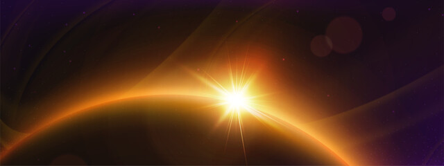 Wall Mural - planet horizon with bright orange glow. realistic vector illustration of view from outer space on ab