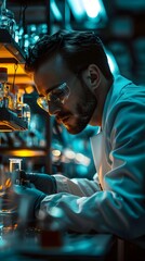 Poster - Dedicated Scientist Conducting Late Night Research Experiments in Laboratory