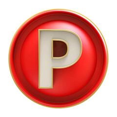 Poster - Button Red 3D Font Letter P uppercase