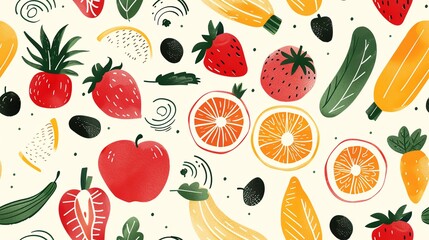 seamless pattern Playful fruits and veggies