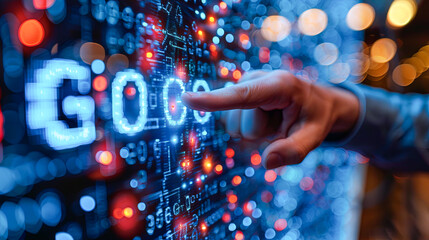 Poster - Businessman hand pressing 5G on the virtual screen with bokeh background