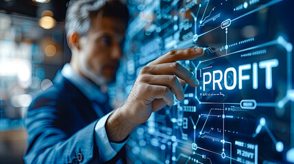Poster - Project. Close-up of a successful business man working on a virtual screen.