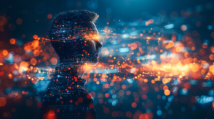 Poster - Portrait of a man wearing virtual reality glasses. 3d rendering