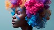 © saichon - Artistic Portrait of African American woman with Colorful Smoke Hair. Beautiful African American woman with colorful smoke cloud hair,