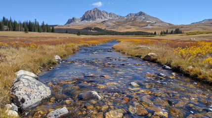 Poster - A river with a mountain in the background