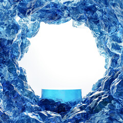 Wall Mural - Abstact 3d render winter scene and Natural podium background, Blue ice podium on the blue sapphire mountain cave for product display, advertising, mockup or etc