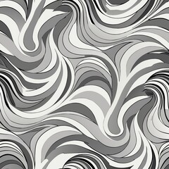 Wall Mural - Seamless pattern of abstract wave motifs in shades of grey on a white background, Generative AI