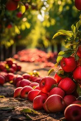 Wall Mural - red apples on the branches in the garden. orchard, harvest. apple saved. no one.