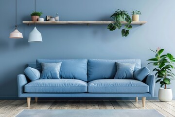 Wall Mural - Blue living room with sofa and shelf