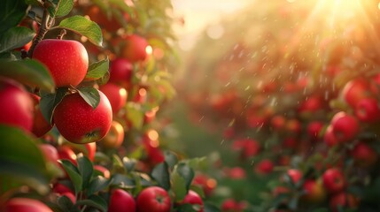 Wall Mural - red apples on the branches in the garden. orchard, harvest. apple saved. no one.