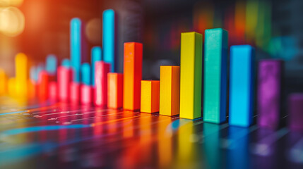 Colorful bar chart showing monthly sales results with X and Y axes and a legend describing categories