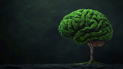 Brain-shaped isolate on black background. Symbolic of nature's intelligence. Eco-friendly and Green concept. 