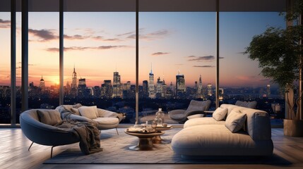 Wall Mural - Modern design living room interior with beautiful view . 3D rendering.