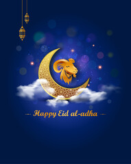 Poster - Holiday of Eid al-Adha. Happy Eid al-Adha or Eid al-Adha Mubarak.