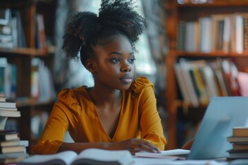 Canvas Print - Woman at table with laptop