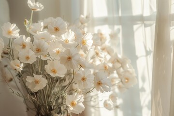 Canvas Print - White flowers in vase on table