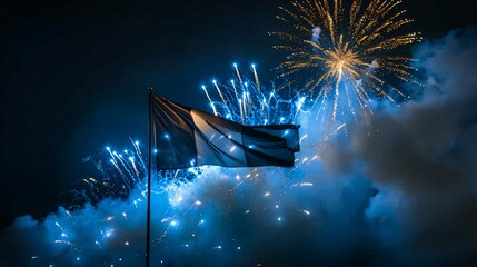 Poster - National flag with fireworks in the background and space for text