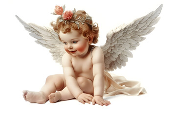 Canvas Print - Vintage Angel cupid baby isolated on white background