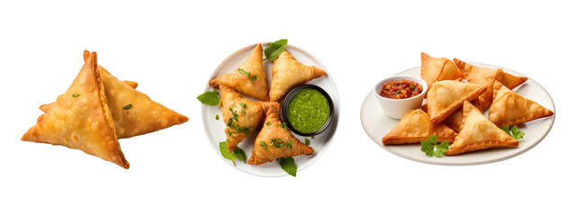 Wall Mural - Indian food Samosa png element set on transparent background