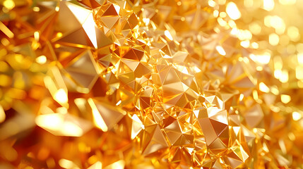 3d render, abstract gold crystal background, faceted texture, macro panorama, wide panoramic polygonal wallpaper