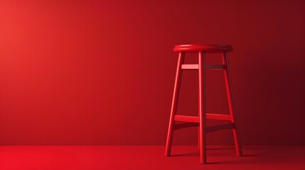 Canvas Print - monochrome, one color, household objects, three-dimensional icons, and a tall red stool against a red background