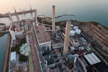 Top view of a coal fired power station in Lamma island of Hong Kong city