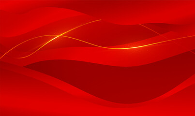 Fototapete - Abstract 3d elegant red background with golden lines. Modern Luxury style, Trendy wave layers pattern. Luxury paper cut style 3d modern concept for banner, poster, brochure, web. Premium Vector EPS10.