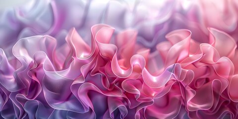 Abstract 3D render of pink and violet translucent film ruffles. Concept 3D Rendering, Abstract Art, Pink and Violet Colors, Translucent Materials, Ruffled Patterns