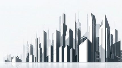 Wall Mural - A minimalist and sleek vector cityscape with sharp angles and a monochromatic color scheme, focusing on the modern architectural elements of a corporate city.