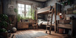 © tynza - Children room interior in a house in Rustic style.