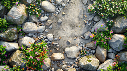 Wall Mural - Rocky Path with Sparse Plants and Stones