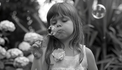 Wall Mural - Magical Moments: A Young Girl's Bubble Adventure in the Garden