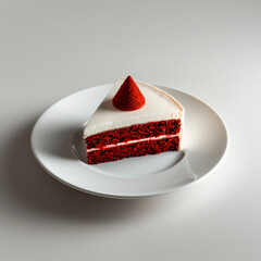 Wall Mural - Minimalist Delight: Red Velvet Cake on White Plate
