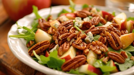 Wall Mural - Fresh apple pecan salad in a wooden bowl.