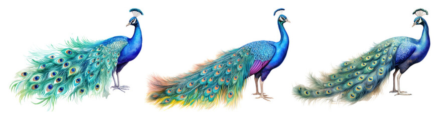 Wall Mural - watercolor of peacock illustration set